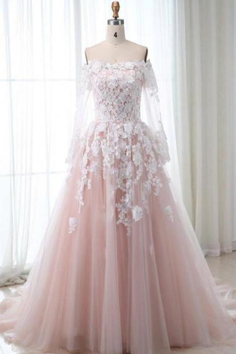 A Line Mermaid Lace Tulle Long Sleeves Prom Dress