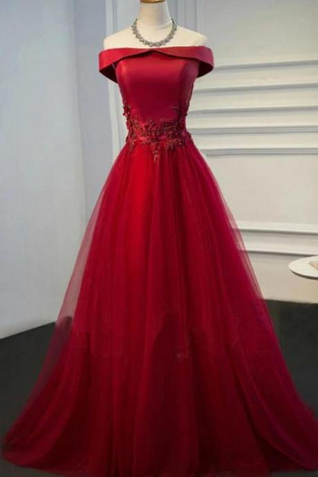 Off Shoulder Lace Tulle Long Prom Dress