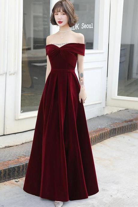 A Line Burgundy Velvet Long Evening Dress
