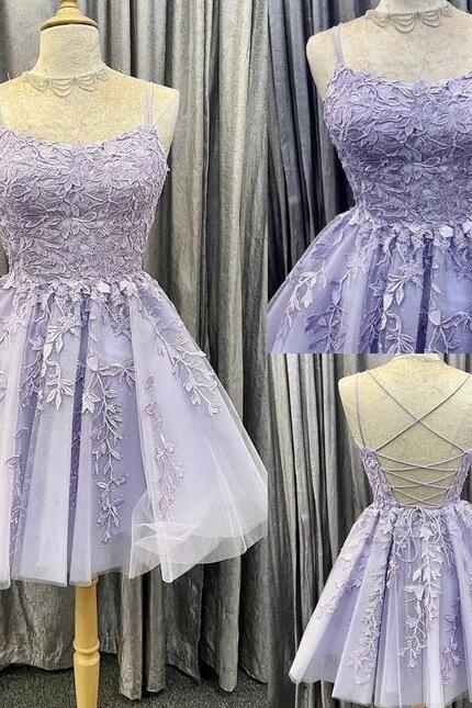 Charming Lavender Knee Length Short Hoco Dress