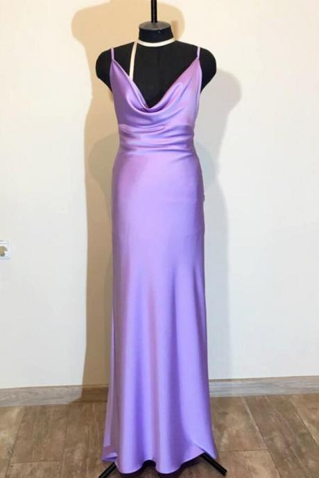 A Line Lavender Column Long Formal Evening Gowns