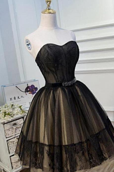 Cute Sweetheart Black Short Prom Dress With Belt