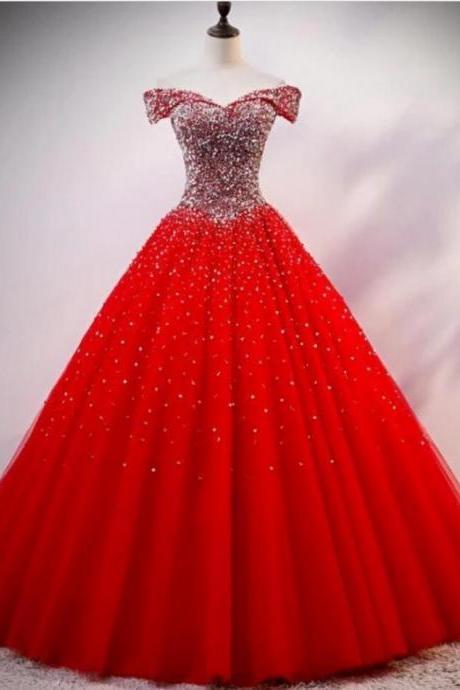 A Line Ball Gown Tulle Sweetheart Party Dress, Shiny Sweet 16 Dresses