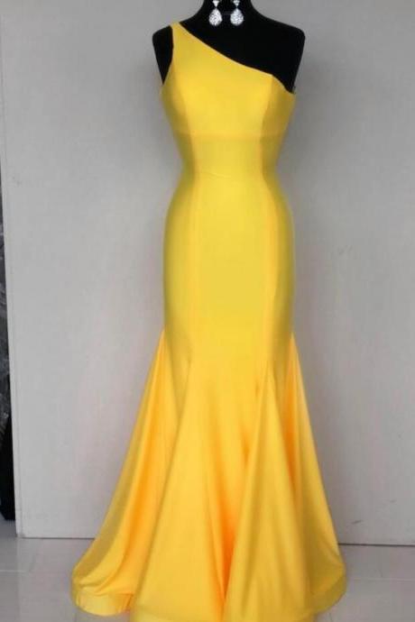 Elegant One Shoulder Yellow Formal Prom Dress