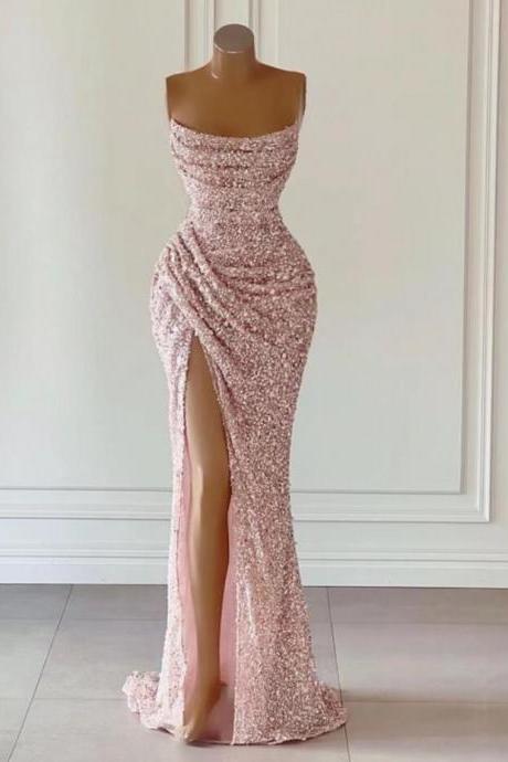 Sparkly Pink Evening Dresses, Glitter Formal Dresses