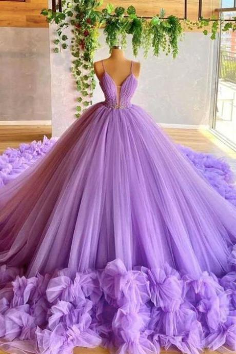Spaghetti Strap Princess Tulle Prom Dresses