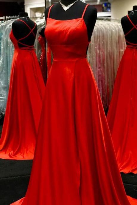 Spaghetti Straps Criss Cross Red Prom Dress