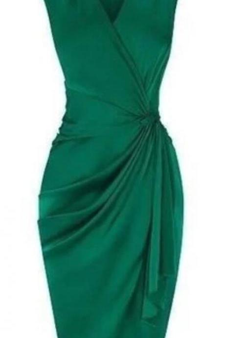 A Line V Neck Green Satin Homecoming Dress