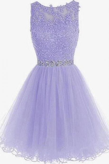 CUte Round Neck Lace Short Prom Dresses