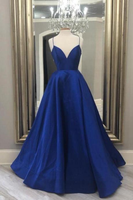 Simple Long Blue Prom Dresses Pageant Evening Gown