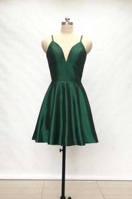 Spaghetti Straps Emerald Green Homecoming Dress