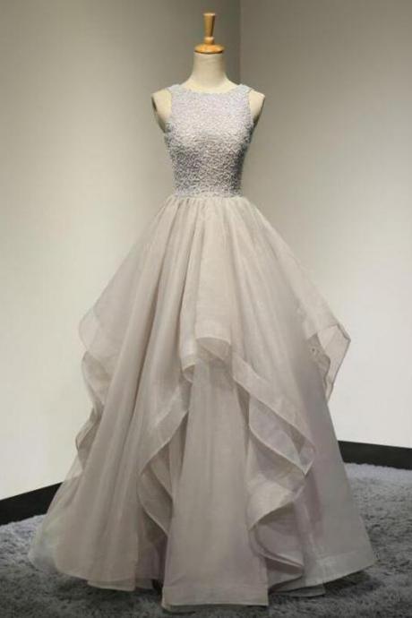 Sexy A Line Gray Backless Irregular Tulle Prom Dress