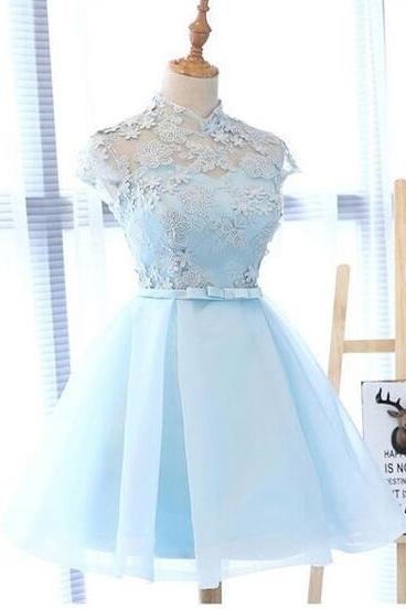 Light Blue Cute Homecoming Prom Dresses