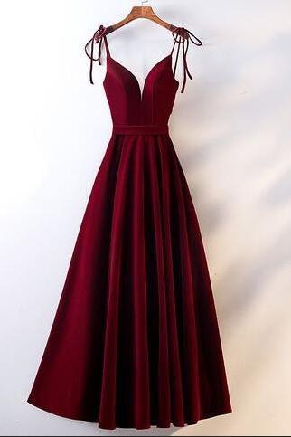 Straps Burgundy Long Prom Dress, Evening Dress