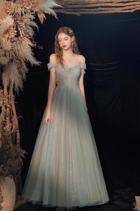 Shiny Tulle Sequins Long Prom Dress