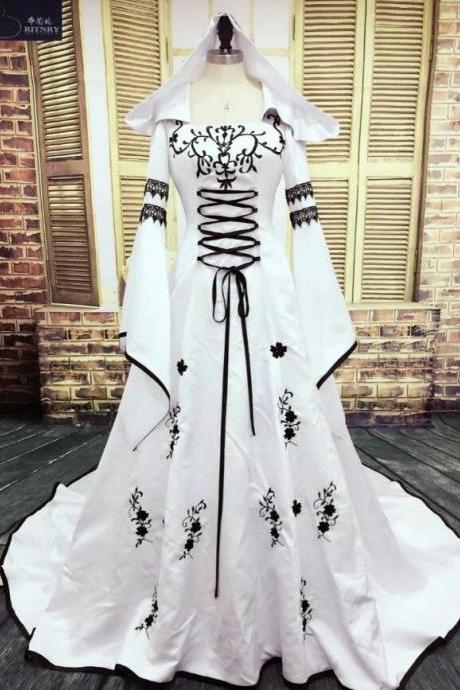Unique Embroidery A-line White Wedding Dresses