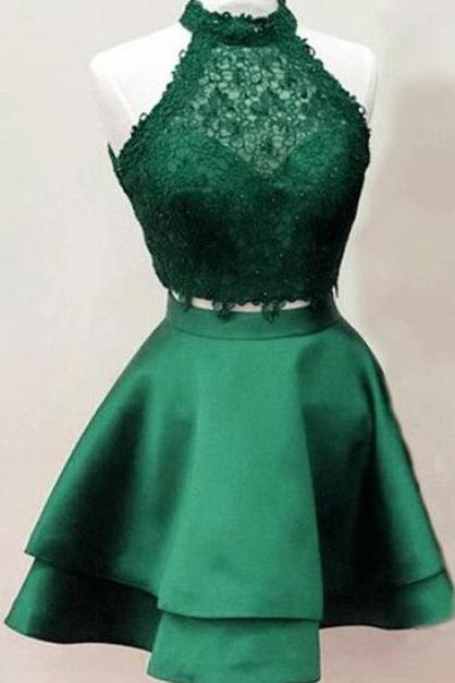 Two Piece Dark Green Homecoming Dresses
