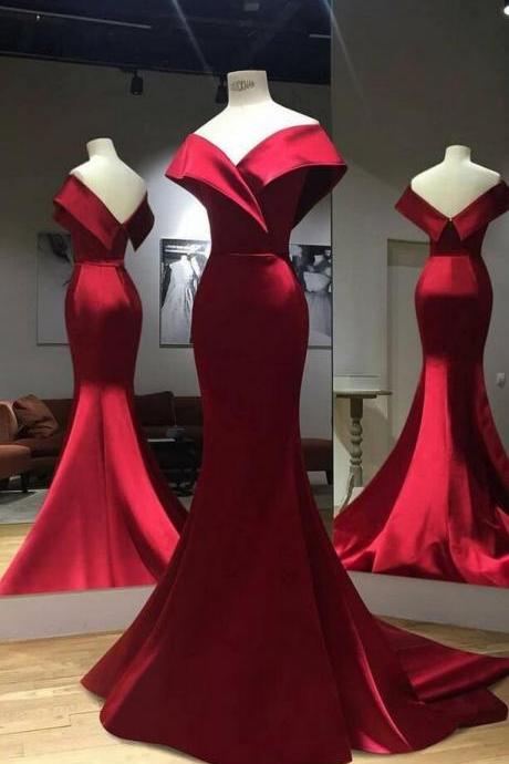 Off Shoulder Mermaid Red Evening Gowns