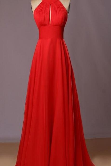 Halter Red Open Back Evening Dress