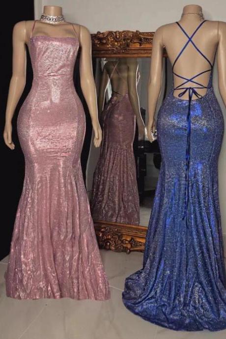 Spaghetti Straps Glitter Mermaid Prom Dresses