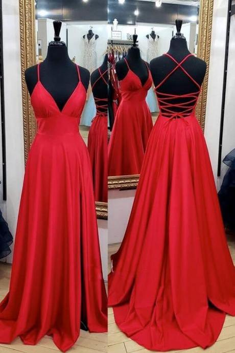 Simple A Line Red Cvhiffon Prom Dresses