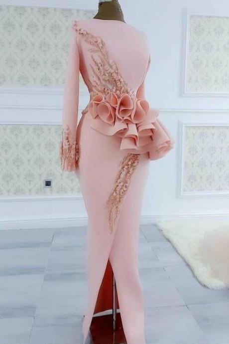 Unique Pink Stain Evening Dress With Split