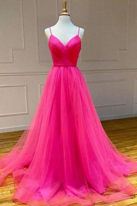 Elegant Spaghetti Strap Pink Prom Dresses