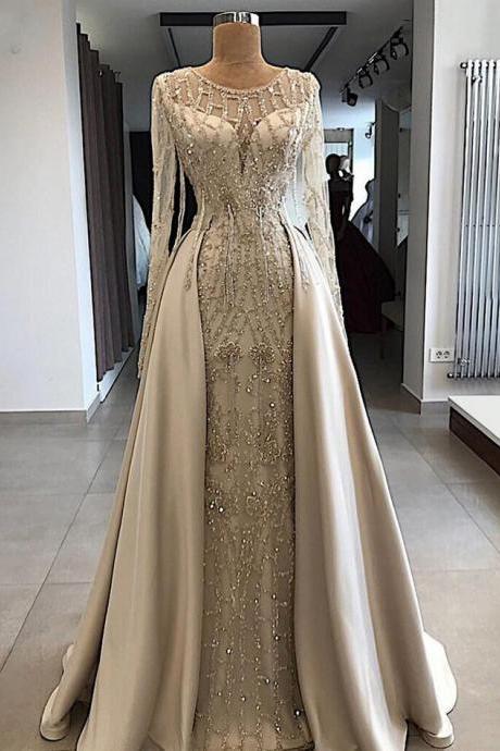 Floor Length Sparkly Champagne Prom Dresses With Overskirt