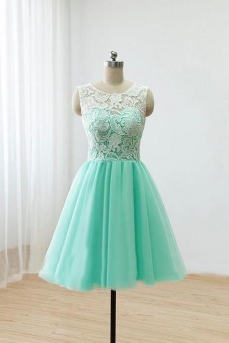 Cute Mint Green Tulle Short Bridesmaid Dress