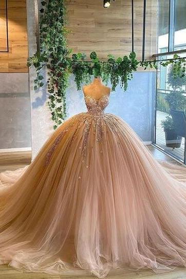 Vintage Champagne Ball Gown Prom Dresses