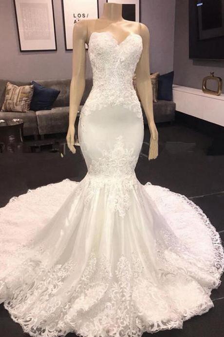 Mermaid Sweetherat Lace Applique Wedding Dress