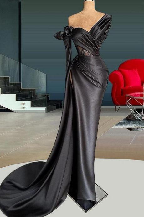 Sexy Black Formal Party Dress, Lace Applique Evening Dress