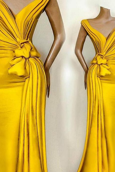 Simple Yellow Stain Evening Dresses