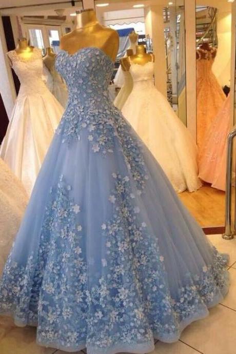 Ball Gown Sweetheart Blue Prom Dresses 3d Flower