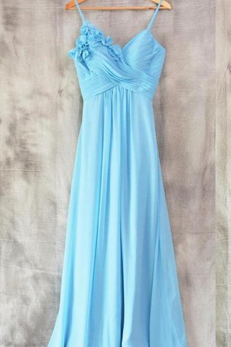 A Line Chiffon Blue Bridesmaid Dresses