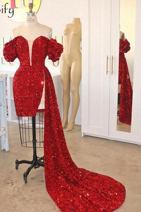 Sparkly Red Sequin Short Prom Dress