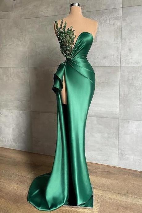 Elegant Custom Make Green Stain Prom Dresses