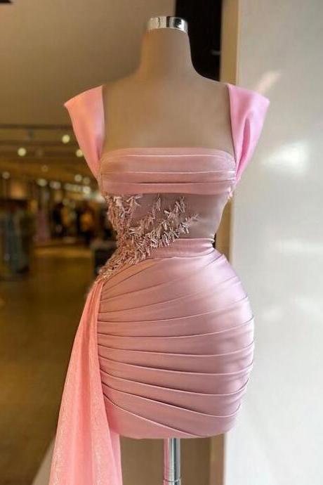 Mermaid Pink Prom Dresses, Short Prom Dresses