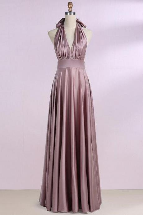 A-line V-neck Blush Pink Prom Dress