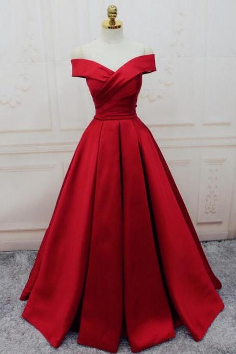 Off-the-shoulder Red Floor Length Ball Gown Prom Dress