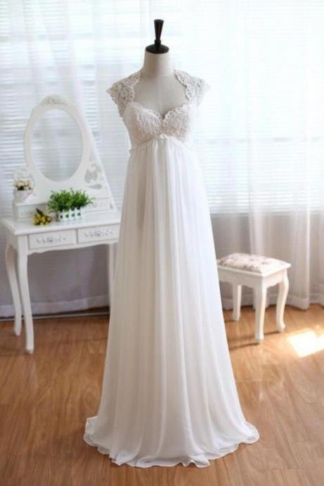 Empire A Line Backless Lace Wedding Dress