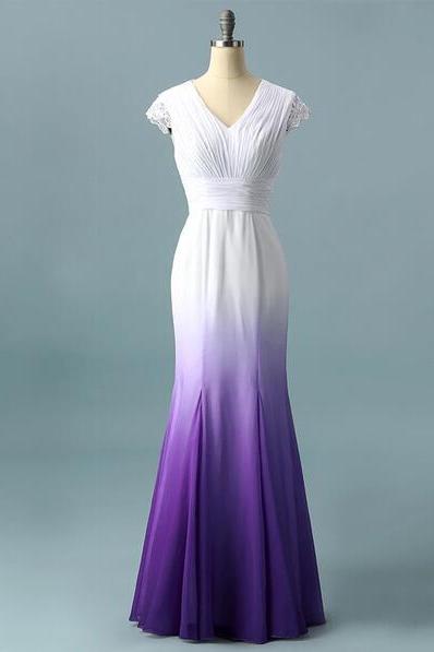 Ombre Lace Appliques Modest Bridal Dresses
