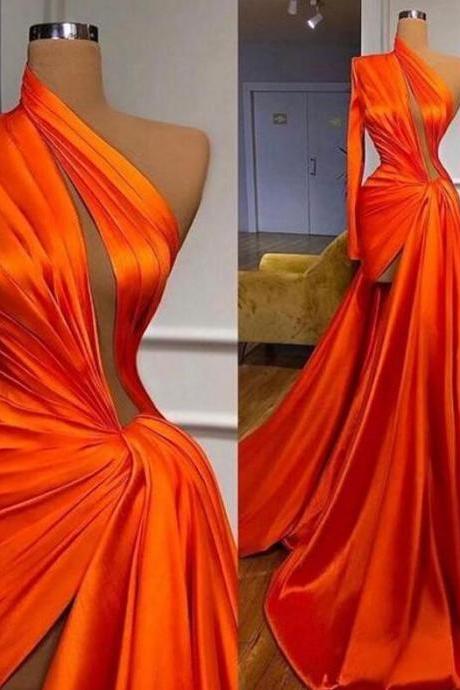 One Shoulder Orange Stain Arabic Party Dresses