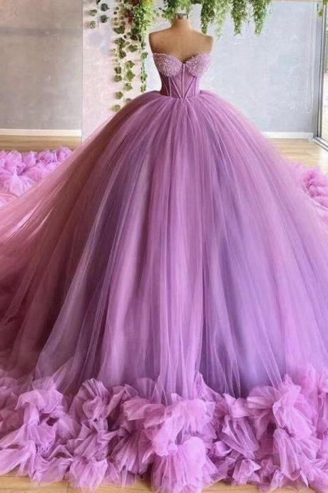 Mermaid Sweetheart Pink Tulle Prom Dresses