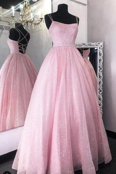 Floor Length Sparkly Sequins Long Pink Prom Dresses