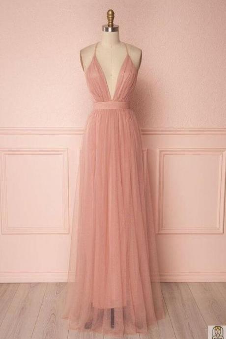 A Line Chiffon Pink Prom Dresses