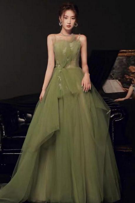 A Line Green 2023 Tulle Prom Dresses