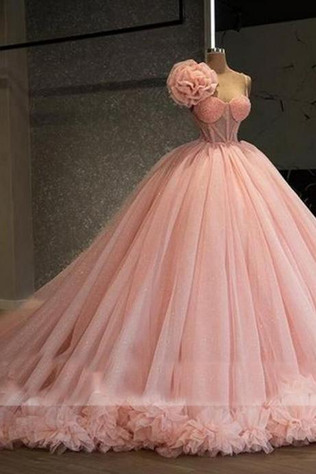 Mermaid Ball Gown Pink Quinceanera Dress, Princess Corest Prom Dresses