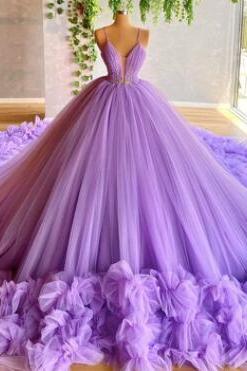 Princess Puffy Purple Prom Dress, Tulle Prom Dresses