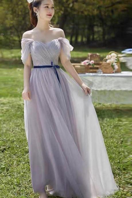 Off Shoulde A Line Tulle Bridesmaid Dress